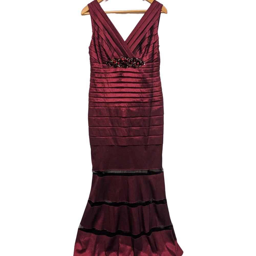 LM Collection by Villa Bell Evening Gown Maxi Dress Burgundy Wedding Guest MOB